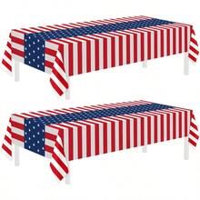 4th Of July Decorations Patriotic Tablecloth 2 Pack 54 X 108 Disposable American Flag Plastic Tablecloth Party Table Cloth For Independence Day Accessories - 美國國旗 - 查看 1