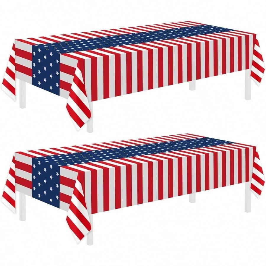 4th Of July Decorations Patriotic Tablecloth 2 Pack 54 X 108 Disposable American Flag Plastic Tablecloth Party Table Cloth For Independence Day Accessories - 美國國旗 - 查看 1