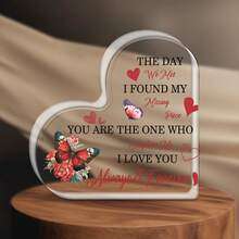 1 قطعة من اللوحة الزخرفية المسطحة بشكل قلب مع تصميم الفراشات والنباتات الزهرية الرومانسية - هدية عيد الحب ، الأزواج ، الذكرى السنوية ، عيد الميلاد - ديكور المكتب مع رسالة حب ، لا يحتاج إلى كهرباء ، مسطح 2D