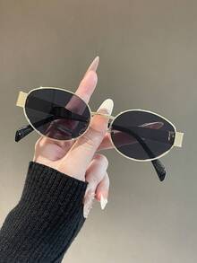 1/2 件椭圆形金属框女士时尚眼镜，全新 Y2K 街头风格装饰多边形眼镜，适合夏季海滩度假、户外、旅行 - 彩色 - 查看 9