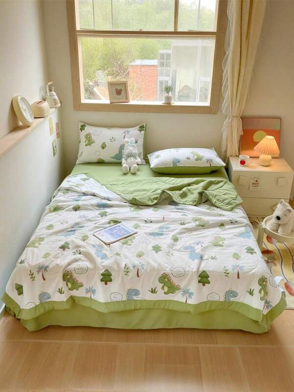 1 Stück gesteppte Decke mit eingefasster Kinder-Muster, weich, bequem, atmungsaktiv, perfektes Geschenk für Jungen und Mädchen, sehr niedliche Tiere und Pflanzen Muster, ganzjährig nutzbar, für Kinderbetten, beste Wahl