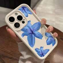 Blue Lily Pattern Mobile Phone Case Is Suitable For IPhone16 15 14 13 12ProMAX Soft Edge 11 Shock-Proof Protective Case, Suitable For Gifts For Male And Girlfriend - Black - View 3