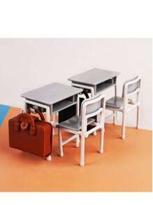 2pcs/3pcs/6pcs Mini Desk & School Bag Set, Cute And Compact, Recreating Classroom Scene With Creative Design. Detailed Realistic Miniature Desk And School Bag, Perfect Accessory For Dollhouse, DIY Crafts Or Photography Props, Endless Fun