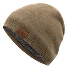 Sombreros de invierno Unisex URGENTMAN Labal, gorros de punto de Color sólido para hombres y mujeres, gorro deportivo cálido para exteriores, agregar forro de piel - Caqui - Ver 13