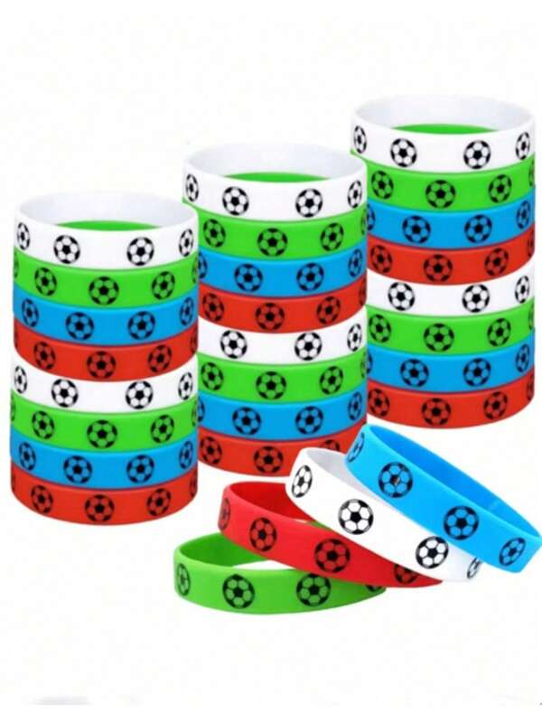 10pcs Random Color Football Silicone Wristband For Both Men And Women, Football Sports Commemorative Wristband, Cartoon Silicone Wristband, Football Silicone Keychain, Silicone Gift