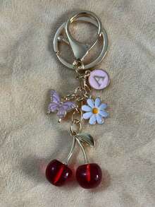 1个男女通用锌合金樱花蝴蝶钥匙扣，可爱动物吊坠，送给学生和朋友的绝佳礼物，可爱挂件，汽车配件，包包挂件，校园动物，可爱哥特风，Y2K风格