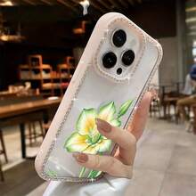 Funda para teléfono con diseño de flor verde amarillenta, elegante, doble cara, brillante | Funda brillante 11/12/13/14/15/16 - Rosa - Ver 6