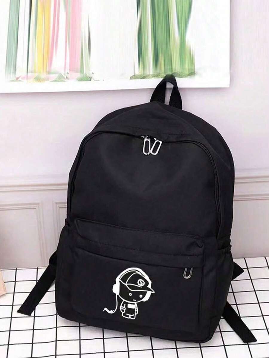 1pc Solid Color Fashionable Backpack, Versatile High Capacity Casual Travel Bag For Men And Women Book Bag - Black - View 1