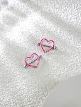 1pc Stainless Steel Pink Heart-Shaped Nipple Piercing Jewelry