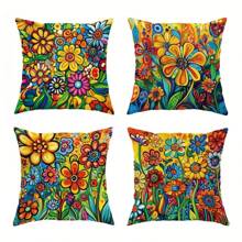 4 piezas de Fundas de almohada decorativa de estilo abstracto y bohemio, de una sola cara, adecuadas para el porche, terraza, sofá, sala de estar, exterior, sin relleno incluido