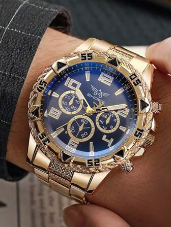 1pc Fashion Business Classic Oversized Dial Men's Alloy Strap Quartz Watch