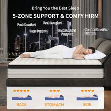 12-Inch Memory Foam Hybrid Mattress, Featuring Individually Wrapped Coils, Medium Firmness, Vibration Isolation, Providing Support And Comfort. Available In Full/Queen/King Sizes, Suitable For Furniture And Home Decor, Mattress.