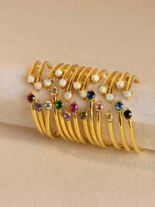 1 pieza Anillos de mujer con corazón delicado, anillo abierto de acero inoxidable diminuto con imitación de circonita, joyería de moda para damas, regalo de cumpleaños, regalos del Día de San Valentín