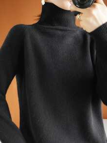 Popular Autumn And Winter Women's Sweaters, Turtleneck Sweaters, Long Sleeve Tops And Bottoms, Elegant And Warm - 黑色 - 查看 1