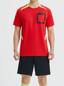 Men's Sports Referee Uniform, Football, Badminton, Table Tennis Training, Running Comfortable Sports Pocket Tee, Breathable Short Sleeve