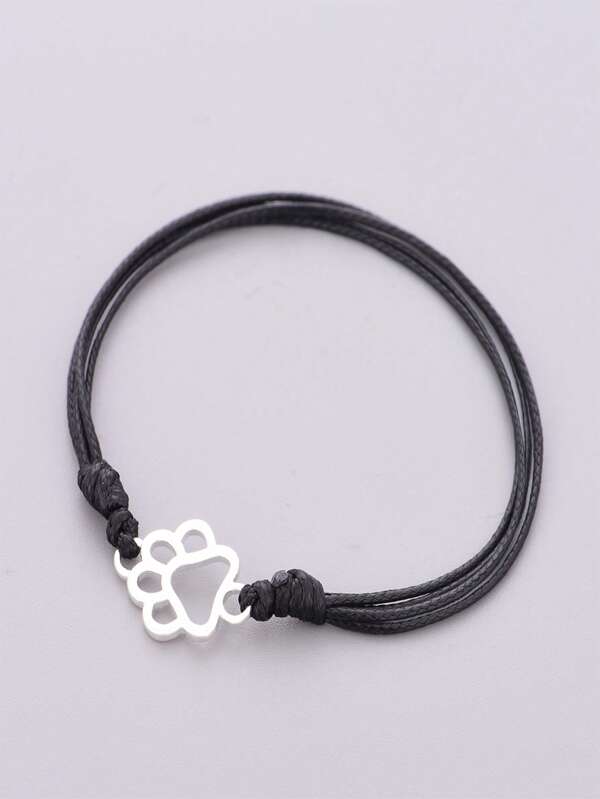 Un sencillo brazalete de plata de ley 925, con colgantes de huella de perro, estetoscopio, brújula, cuerda roja de calidad, trenzado, ajustable, adecuado para uso diario, joyería de plata, regalo