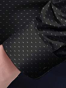 男士休闲/正式“W”印花衬衫，适合派对、晚宴、商务场合——秋季男士必备礼物。 - 黑色 - 查看 8