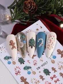 2 张圣诞美甲贴纸，带姜饼人拐杖糖冬青花环球节日指甲贴花 DIY 装饰滑块美甲 3D 自粘指甲用品，适合节日冬季 - 彩色 - 查看 8