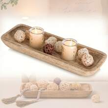 1 szt. 16" dekoracyjna miska taca centralny element stołu: drewniana miska na ciasto do wystroju pokoju domowego, rustykalne świeczniki do jadalni, blatu kuchennego, wiejskiej długiej wąskiej tacki na przyjęcie weselne, wystrój świąteczny walentynkowy