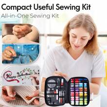130/72 piezas Kit de suministros de costura, caja de herramientas de costura con agujas, tijeras, dedal, cinta métrica para manualidades en el hogar