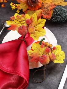 4-50pcs Thanksgiving Maple Leaf & Pumpkin Napkin Rings, Realistic Pumpkin Napkin Holders, Holiday Table Decorations