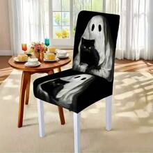 1/4/5/6/7/36pcs Halloween Theme, GhostPrinted Chair Covers / Chair Cover Set, Suitable For Indoor Home Restaurant, Hotel Modern Daily Decoration,Party Decoration,Wedding Decoration,Dining Room Decoration,Kitchen Decoration,Tablecloth Suitable For Square Tables, Elastic Chair Covers Can Be Washed