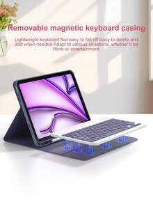Este estuche con teclado es compatible con iPad (A16) de 11.a generación, 10.a generación, 7.a/8.a/9.a generación, iPad Air de 4.a/5.a generación/(M2) 2024/(M3) 2025, iPad Pro de 11 pulgadas (2018/2020/2021/2022). Está hecho de material de piel de poliuretano, con un teclado inalámbrico desmontable, batería de 150mAh y soporte incorporado para Apple Pencil. El color es morado grisáceo. - Púrpura polvoriento - Ver 8