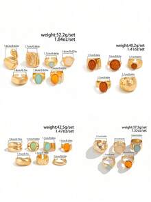 5pcs/Set Retro European Style Luxury Rhinestone Inlaid Rings, Asymmetrical Thick Metal Gold Color Ring Set, Women's Decoration Jewelry Suit For Daily Party And Banquet - Yellow Gold - View 10