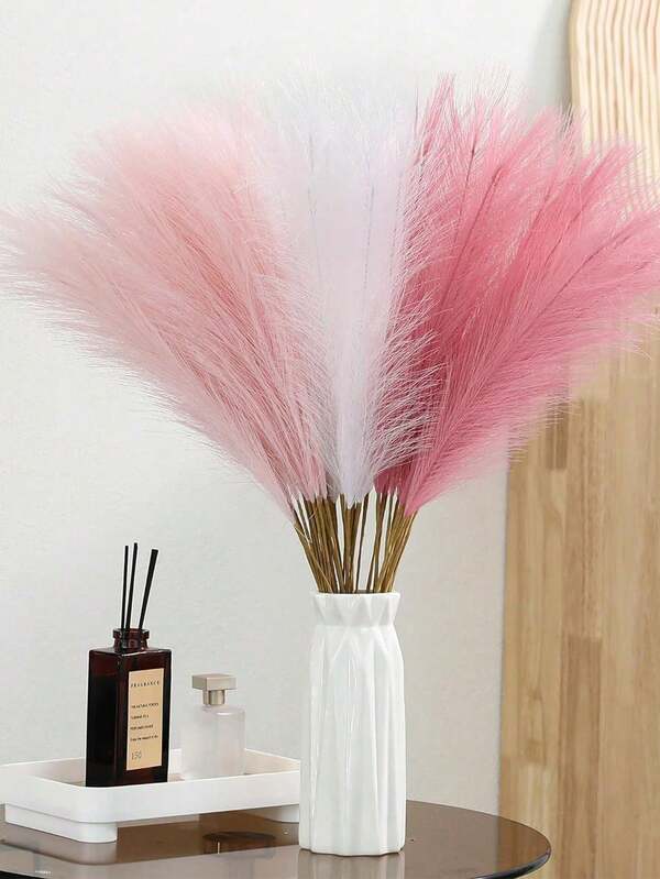 9/18 Pcs - Artificial Pampas Grass Imitation Reed Grass Random Colors, Beautiful Reed Flowers With Fluffy Stems For Wedding, Bouquet Arrangement Home Decor Back To School Season (Pink + White + Bean Paste),Fake Plants
