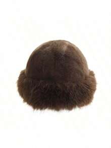 1pc Winter Warm Earmuff Plush Bucket Hat, Unisex Windproof Cold-Proof Fisherman Hat, Korean Fashion Versatile Thickened Thermal Lined Hat, Personalized Solid Color Party Casual Elegant Bohemian Retro Street Polyester Fuzzy Brim Warm Windproof Cap, Autumn/Winter Winter Outfits - Fisherman's Hat - View 7