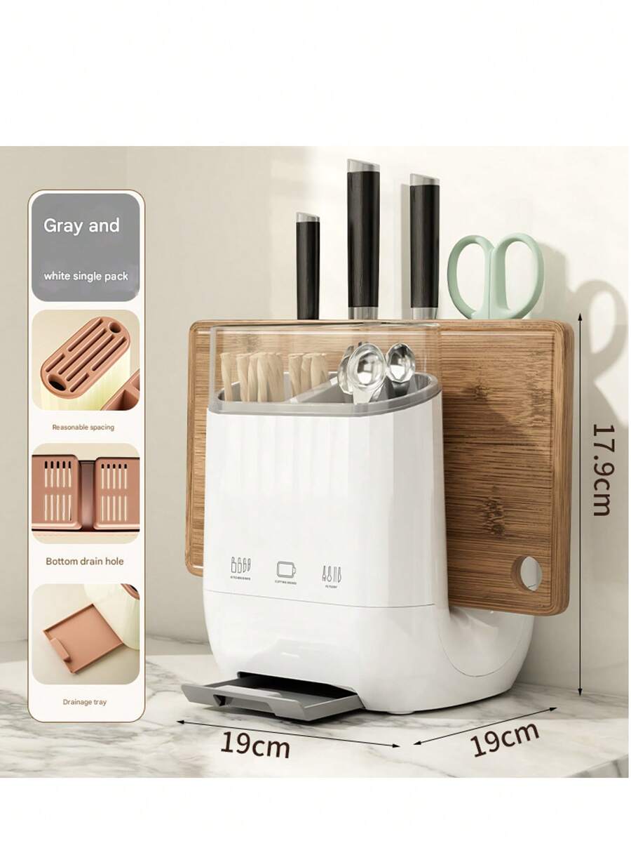 1-teiliges platzsparendes Küchenset: Abtropfbarer Utensilienständer mit Messerblock und Schneidebrett, Weiß, Aprikose