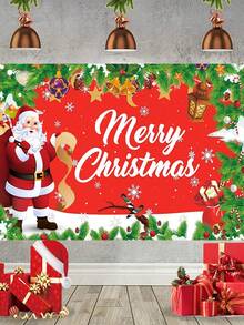 1pc, Merry Christmas Backdrop Banner, 120*80cm Polyester Red Santa Claus Design Xmas Background Cloth For Christmas Decorations 2025 Home Decor Happy New Year Decor, Holiday Seasonal Holiday Xmas Garage Door Wall Decorations Indoor Outdoor Decor - Multicolor - View 9