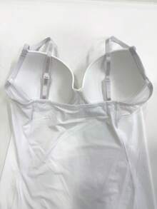 1 pieza Vestido con tirantes para mujer con sujetador incorporado, que realza el busto, brinda soporte en la espalda, adelgaza el abdomen, cincha la cintura, con dobladillo de malla. Adecuado para vacaciones, fiestas, bodas, trabajo y uso en casa. Elegante y de moda. - Blanco - Ver 9