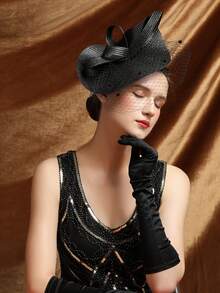 1pc Tea Party Fascinator Hat For Women Kentucky Headwear Feather Derby Pillbox Wide Church Veil Hat For Cocktail Wedding Halloween - Multicolor - View 4