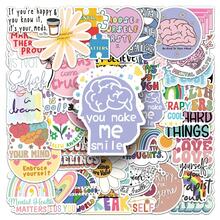 50pcs Psychological Health Slogans Graffiti Stickers Helps Cure Depression - Waterproof PVC Decals For Phone Cases, Laptops, Refrigerators, Suitcases & More - Reusable, High-Quality, Glossy & Matte Finish, Versatile Adhesive | Pastel Graffiti Stickers | Reusable Stickers - 彩色 - 查看 1