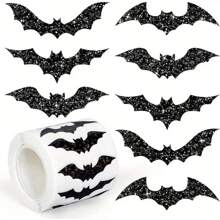 500pcs Halloween Glitter Bat Stickers - Sharp Edged Black Bats With Glitter Decor, Waterproof Self-Adhesive Stickers For Party Decorations, Envelopes, Scrapbooks, Halloween Decor
