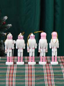 5 buc. decorațiuni de Crăciun în formă de gheare de nucă, gheare de nucă din lemn, decorațiuni suspendate, aranjament cu gheare de nucă de 5 inch înălțime pentru brad de Crăciun, decorațiuni roz de Crăciun pentru decorațiuni de brad de Crăciun, decorațiuni pentru păpuși sau cadouri