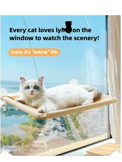 1 pieza Hamaca para gato acogedor para ventana - Uso en las 4 estaciones, con ventosas resistentes, montaje en ventana, firme, duradero, cómodo, cama para gato de interior para gatos de todas las edades y tamaños