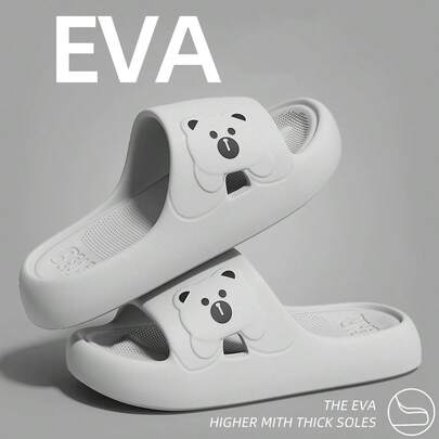 卡通熊一脚蹬拖鞋，轻便室内/室外/沙滩时尚凉鞋，男女通用，夏季度假舒适