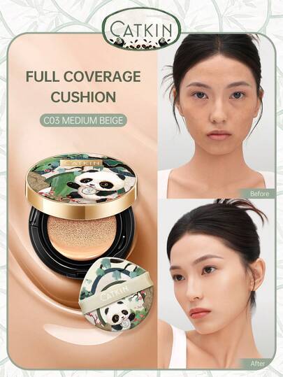  Cojín corrector de Catkin Panda Paradise BB Cream, base de maquillaje hidratante y transpirable, nutre la piel, crea un maquillaje perfecto, apto para piel sensible, cobertura ligera C03 Beige medio