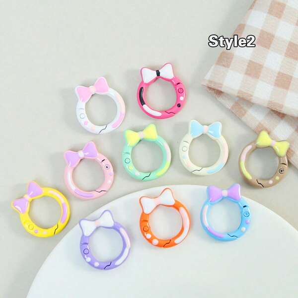 Colorful Baked Paint Spring Buckle, Heart-Shaped Candy Colored Spring Coil, Open DIY Accessory, With Multiple Styles Of Flowers And Stars, Used For Keychain Accessories, Book Rings, Card Rings