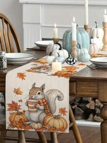 1pc/10pcs Pumpkin Squirrel Table Runner, Thanksgiving, Autumn Harvest Holiday, Seasonal Home Decor, Farmhouse Style, Linen-Like Material, 13"X36"/13"X72"/13"X108", Suitable For Home Kitchen Decor, Party Decorations, Pumpkin Theme Decoration - Multicolor - View 4
