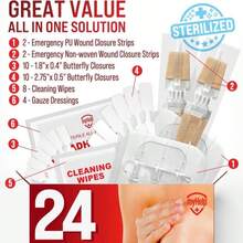 Emergency Wound Closure Strips - 24pk - 3 Types Easy To Use Butterfly Bandages - Stitchless &Amp; Painless Laceration Closure Kit - Mix Pack - View 7