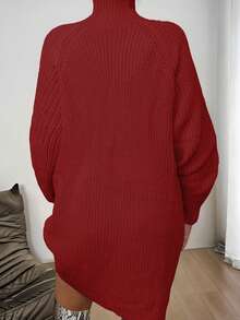 Plus Size Solid Color Turtleneck Long Sleeve Loose Knitted Sweater Dress, Casual Everyday Wear, Winter