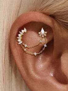 1 件双链 925 纯银耳环女士复古耳环配饰礼物送给她婚礼派对返校季 - 金色 - 查看 3