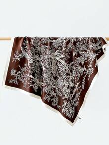 1 件女士花卉印花仿丝斜纹围巾头带，适合日常佩戴优雅头巾、发带、头带非常适合装扮您的冬季秋季 - 藏蓝色 - 查看 8