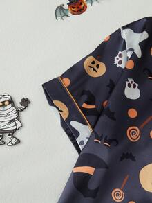 [梦幻]万圣节印花女士短袖短裤睡衣套装 - 灰石墨色 - 查看 3