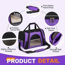 Secure Zipper Anti-Escape Pet Carrier Backpack | Spacious Ventilated Foldable Cat/Dog Travel Bag | Car & Airline Approved Collapsible Cage With Breathable Design - Màu tím - Xem 7