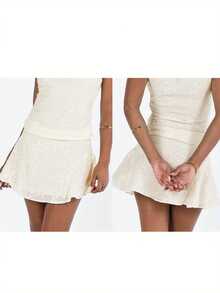 Women's Lace Mini Skirts Casual Low Waist Solid Color Short Skirts Summer A-Line Skirts - Beige - View 4