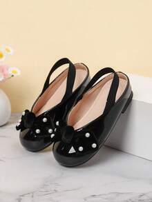 女童时尚公主鞋，新款甜美蝴蝶结一脚蹬凉鞋，适合春夏秋季，休闲，旅行，平底沙滩凉鞋